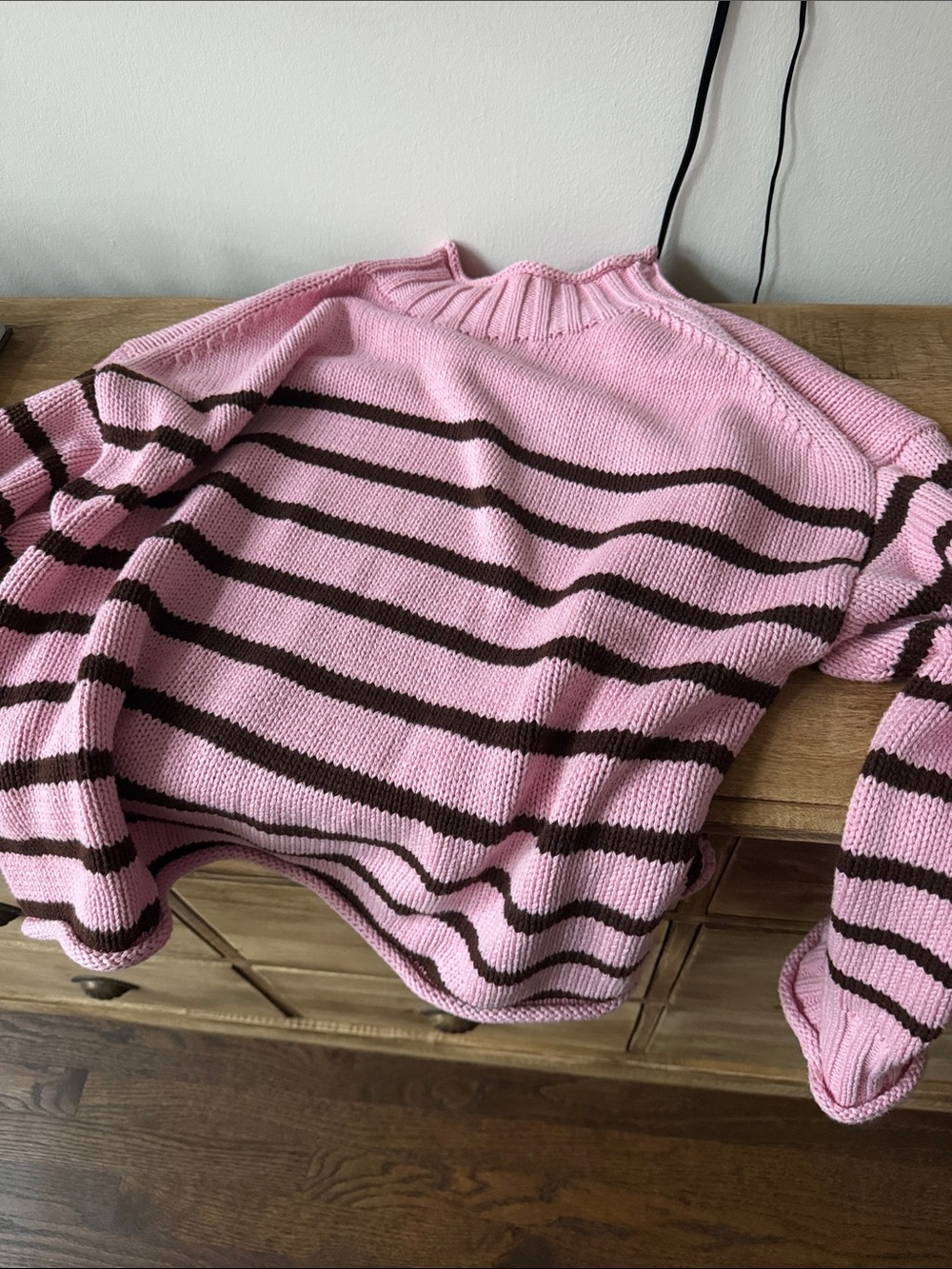 J. Crew Pink Roll Neck Sweater with Brown Stripes